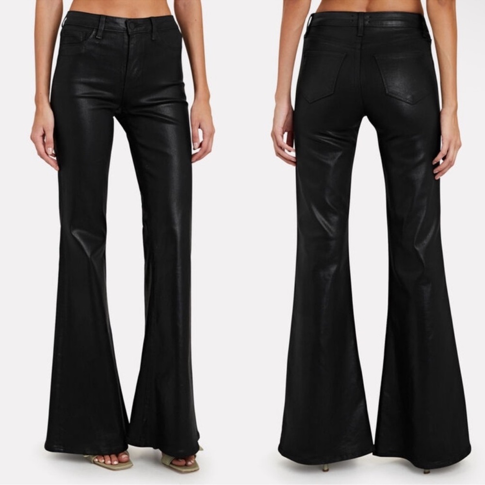 L'AGENCE Intermix Spencer Super Flare High Rise Coated Jeans in Noir Black NWOT